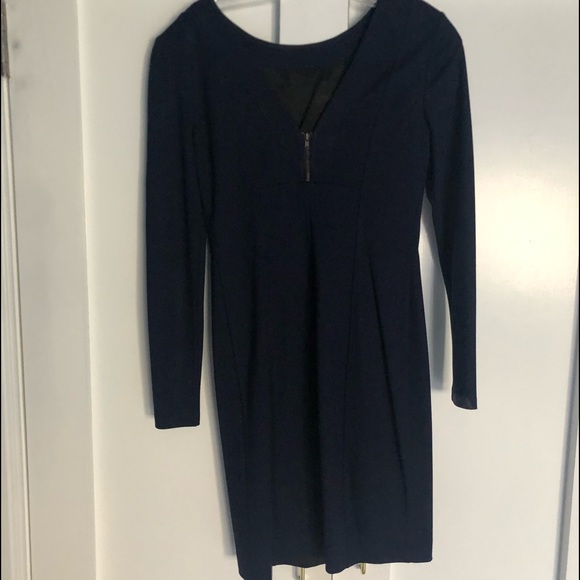 Cluny navy dress w/ black leather & mesh. Size 2 - Picture 3 of 5